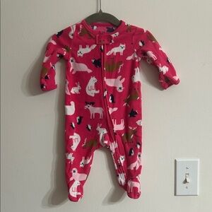 Carter's Bright Pink Animal-Print Footed One-Piece